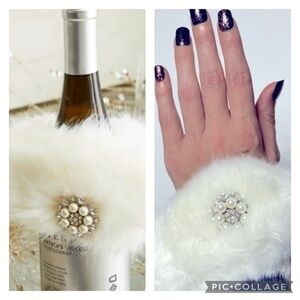 D. Stevens Neiman Marcus Faux Mink Diamond & Pearl Wine Stole wrist cuffs NWT